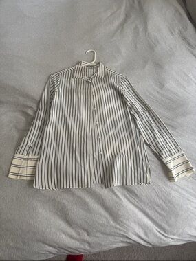 Massimo Dutti White Shirt with Navy Vertical Stripes